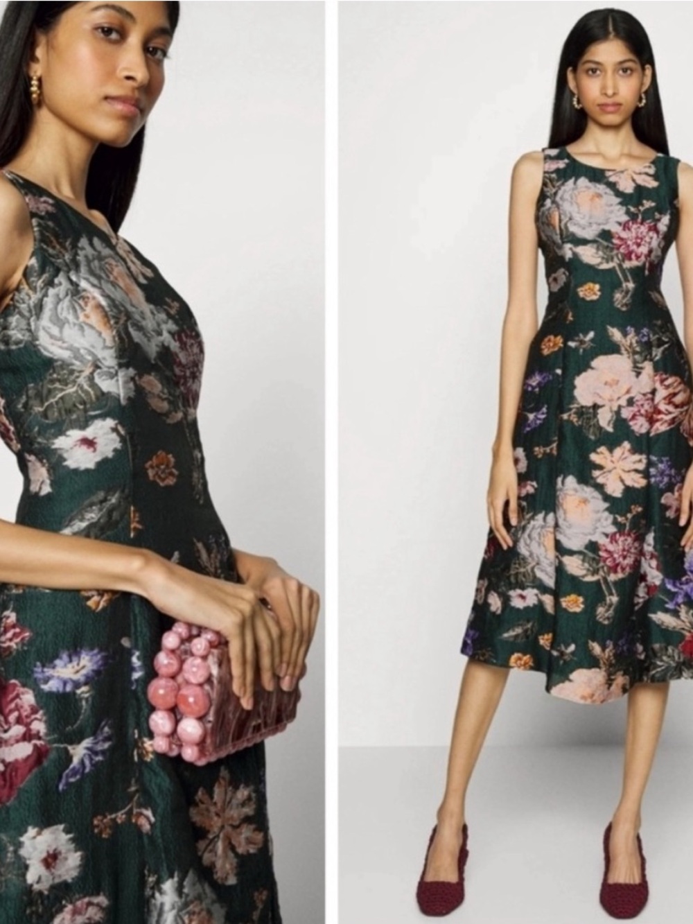 NWT Marchesa Notte Brocade Floral Fil-Coupé Midi Green Elegant Guest Dress Sz 0